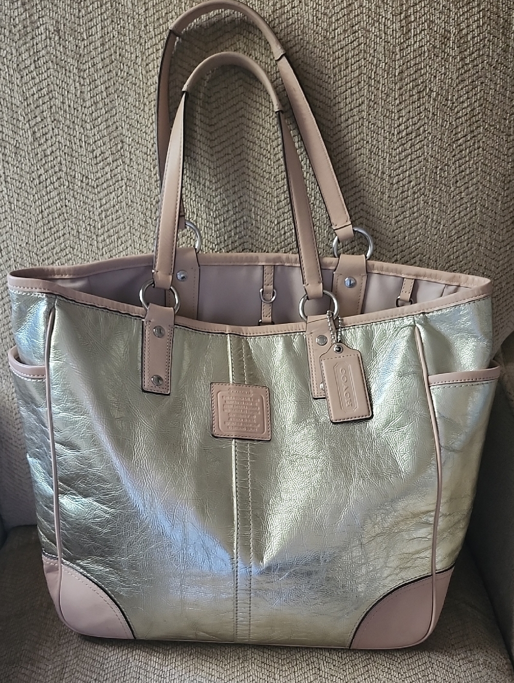COACH XL METALIC METRO GALLERY TOTE WORK BAG